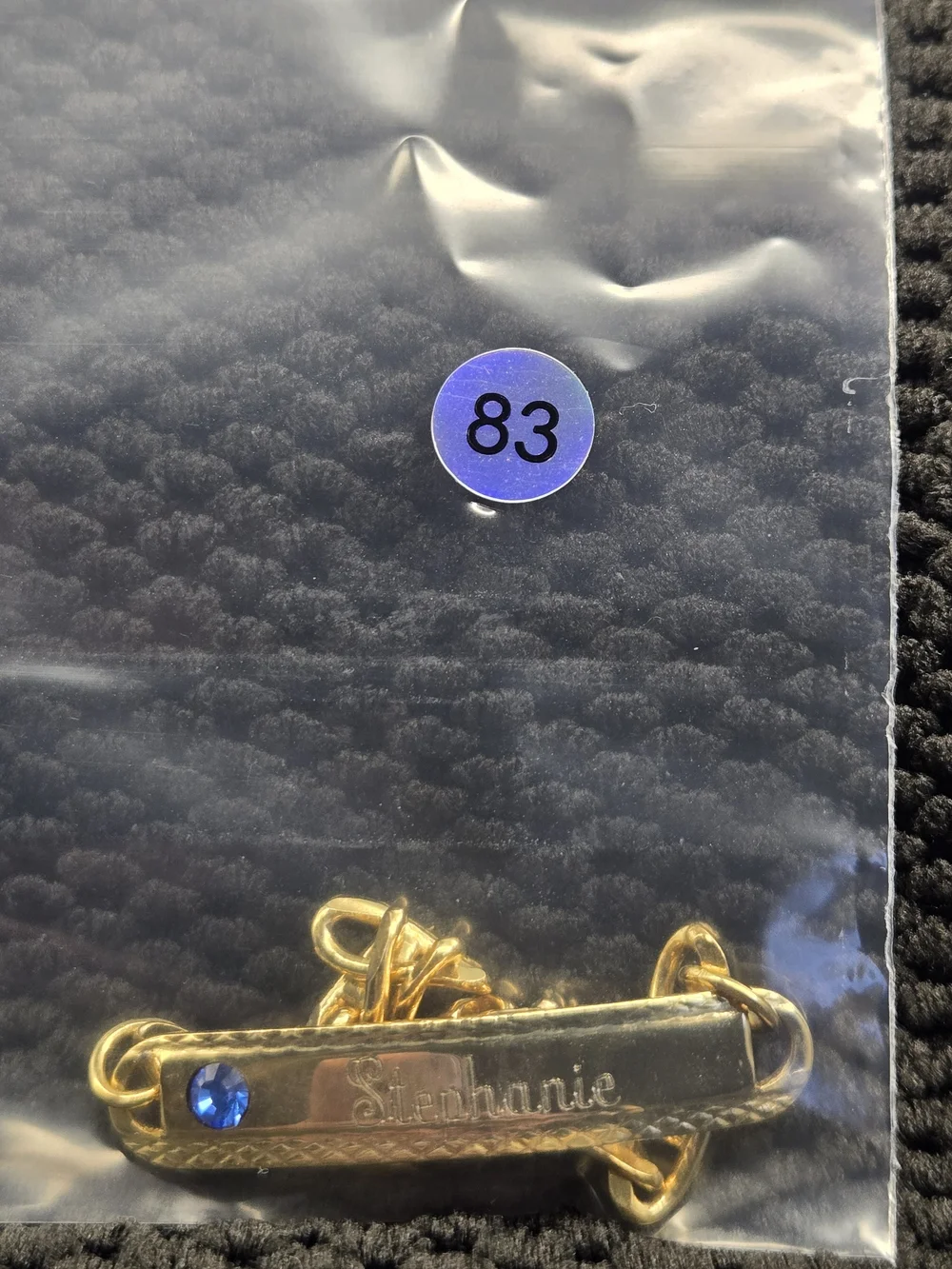 Personalized Stephanie Bar Bracelet with Blue Accent Gold Tone